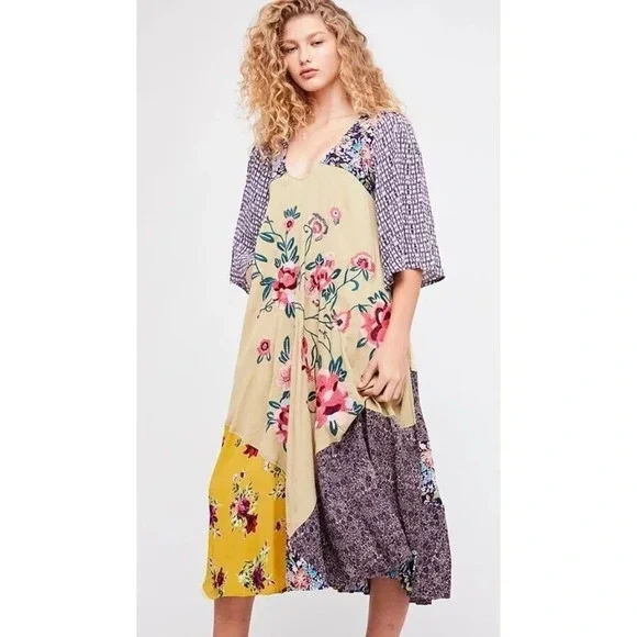 Free People | Dresses | Free People River Market Midi Dress Patchwork  Design Boho Hippie Size Medium Nwt | Poshmark